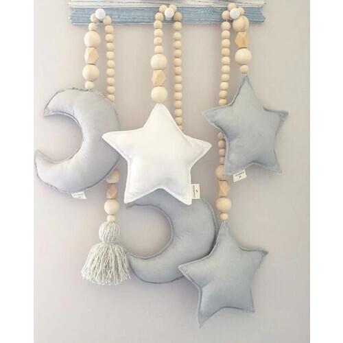 Baby Nordic Decoration Pillow Soft Ins Style Moon Star Beads Strings Toys Kids Room Decoration Crib Photography Prop Accessories