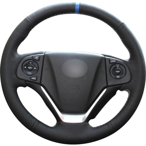 DIY Non-slip Durable Black Natural Leather Blue Marker Car Steering Wheel Cover For Honda Crv Cr -V 2012 -2015