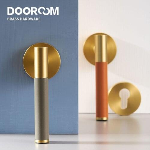 Dooroom Brass Leather Door Lever Set Modern Light Luxury Multi Colors Interior Bedroom Bathroom Wood Door Lock Set Dummy Handle