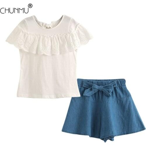 Toddler Kids Summer Baby Girl Clothes Set T-shirt Tops Denim Skirt 2PCS Outfits Clothing Set Suit Children Tracksuit