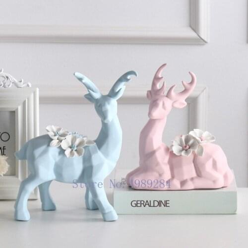 Creative ceramics Simulated animal geometric deer Couple deer Modern home living room Decoration ornaments Crafts Wedding Gifts