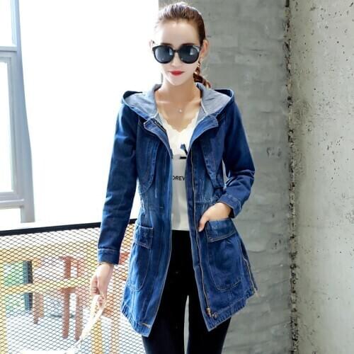 Spring Autumn Women Hooded Denim Jacket 2021 Vintage Harajuku Oversize Loose Female Jeans Coat Solid Slim Chaqueta Mujer