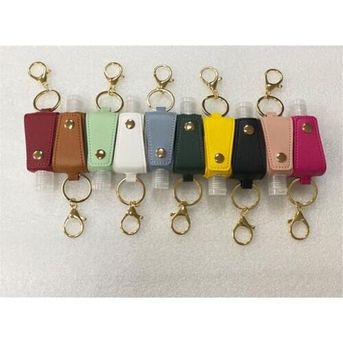 Hot 100pcs/lot Hand Sanitizer PU Leather Keychain Holder Travel Bottle Refillable Container 30ml Flip Reusable sanitizer Bottle