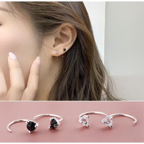 S925 sterling silver small earrings simple wild lovers earrings black and white fashion temperament jewelry for men and women