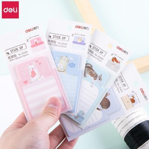 Deli Cute Memo Pad Sticky Notes 20packs Cartoon Alpaca Cat Planner Stickers Office Decor Kawaii Stationery Stickers To Do List