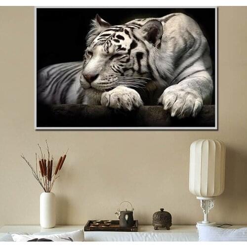 White Tiger Wall Art Canvas Paintings Posters and Printings Wildlife Animals Scandinavian For Living Room Decoration Unstretched