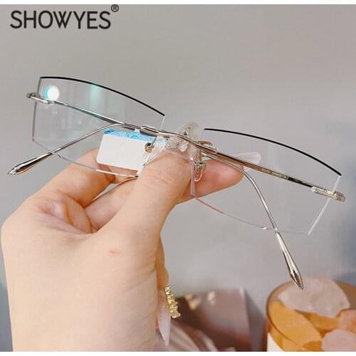 New Ultralight Reading Glasses Men Rimless Presbyopic Eyeglasses With Black Edge Frameless Computer Diamond Cutting Eyewear