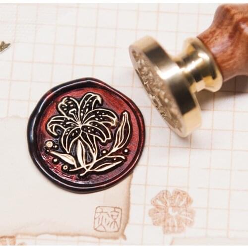 Lily Seal Plant Flowers and Herbal Wax Stamp Retro Paint Seal Envelope Handbook Tool Envelope Sealing Wax Seal With Handle
