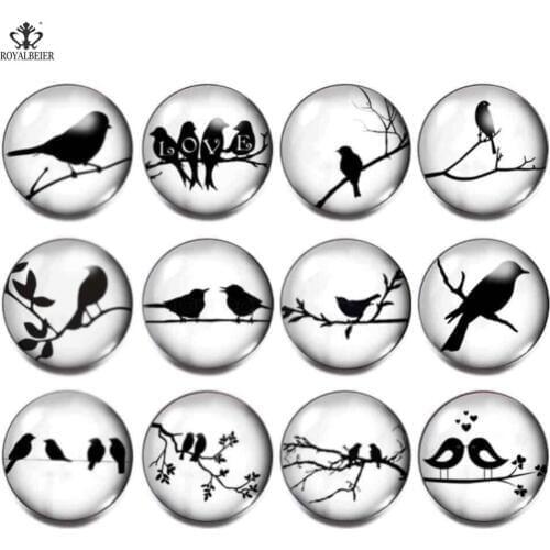 12pcs/lot High Quality Printing Love Bird Theme Glass 18mm Snap Buttons DIY Findings Fit Handmade Bracelet Making Wholesale