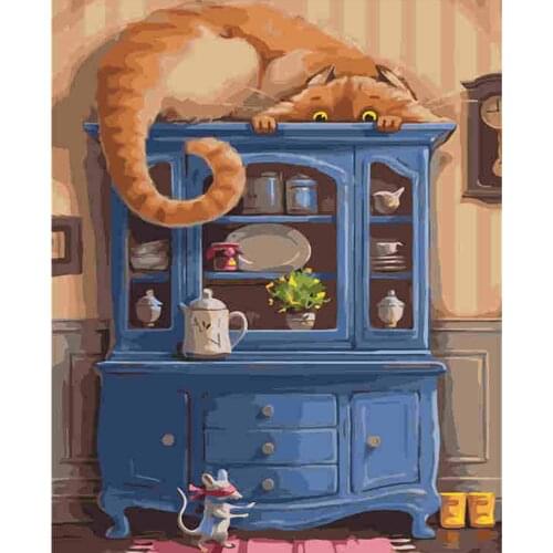 40X50Cm Frame Diy Schilderij Van Nummers Acryl Kleurrijke Dieren Hand Painting by Number Getallen Voor Home Decor Art Cat Animal