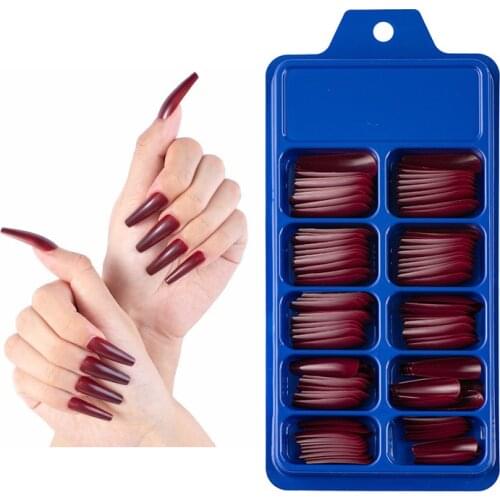 100Pcs/Box Colorful Acrylic False Long Coffin Nail Fake Nails Flat Shape Art Tip Natural Full Cover Fake Nail Tips Manicure Tool