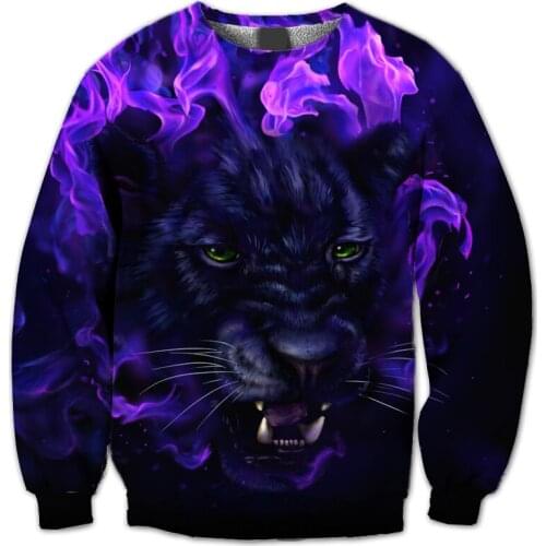 REAL AMERICAN US SIZE Fiery Panther 3D Sublimation print Crewneck Sweatshirts plus size 4XL 5XL 6XL