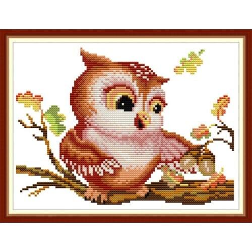 Owl In The Tree Cartoon Cross Stitch Counted 14CT Printed Canvas Animal Pattern Embroidery Sets DMC Cross-stitch Kits Home Decor