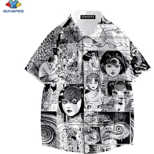 Japan Horror Manga Junji Ito Shirt 3D Printed Tomie Girl Hawaiian Shirt Summer Casual Beach Shirts Short Sleeve Oversized Tops