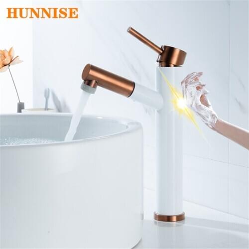 Touch Bathroom Tap Smart Touch Control Basin Faucets White Gold Pull Out Bathroom Basin Mixer Tap Hot Cold Sensor Basin Faucet