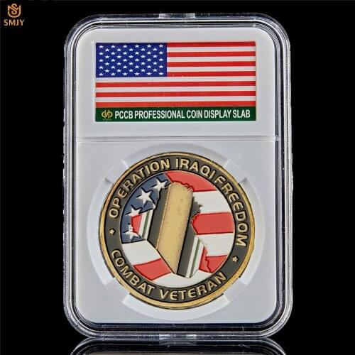 USA Military Challenge Coin Iraqi Freedom Combat Veteran Retirement Medal Commemorative Coin Badge Gift Collection W/PCCB