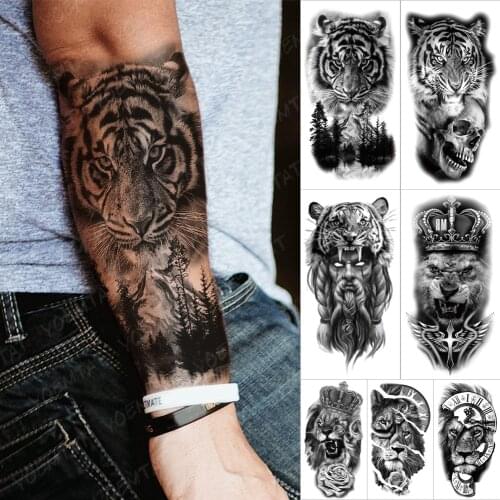 Waterproof Temporary Sleeve tatooo Stickers Tiger Forest Mountain River Lion tattoo Arm Body Art Fake tatoo Male Female Black
