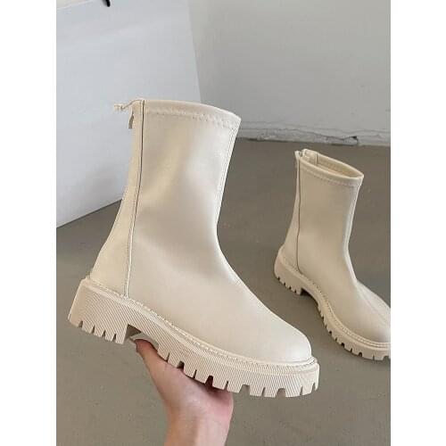 Zipper Shoes Fashion Boots Woman Boots-Women Round Toe Rock Punk 2021 Elegant Med Rubber Ladies Autumn Casual Retro Rome Basic H