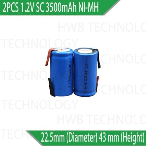 2PCS/lot High Grade Sub C SC 1.2V SC 3500mAh ni-mh Rechargeable Battery Electric tools/electric drill screw Free Shipping