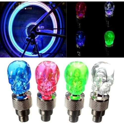 2Pcs Bike Bicycle Motorcycle Car Wheel Spoke Tire Valve Cap Skull Shape Neon LED Light Lamp Bulb 4 Colors