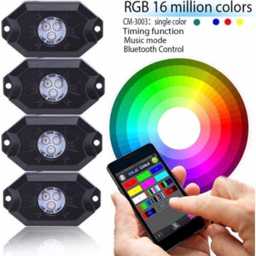 4PCS LED Car Offroad Wireless Bluetooth Music LED Rock Lights Multi Color