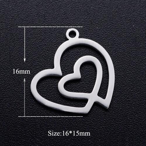 5pcs/lot 100% Stainless Steel Double Hearts diy Charms Wholesale Necklace Pendants Dropshipping For Earring Making