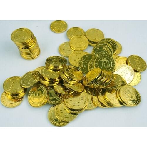 50pcs plastic Bitcoin BTC coin gold pirate treasure gold coins props toy for Halloween birthday party cosplay kids favors prizes
