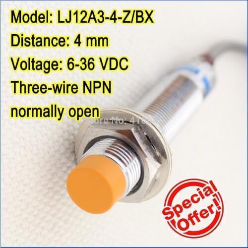 Free shipping GENUINE LJ12A3-4-Z/BX 4mm Inductive Proximity Switch Three-wire NPN Normally Open Yellow Cap