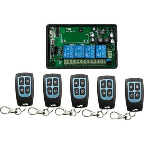 AC110V 220V 4CH RF Wireless Remote Control System / Radio Switch remote switch 220V Learning code receiver+ 5 remote controller