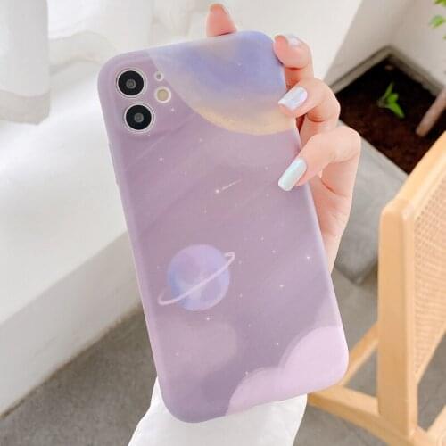 Cute Cartoon Planet Starry Sky Cases for Iphone 11 Pro Max XR X XS Max 7 8Plus SE2 Purple Back Soft Silicone Phone Case