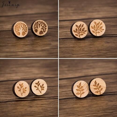 Jisensp Bohemian Style Wooden Earrings for Women Fashion Jewelry Life of Tree Small Earrings Piercing Jewelry Accessories Gift