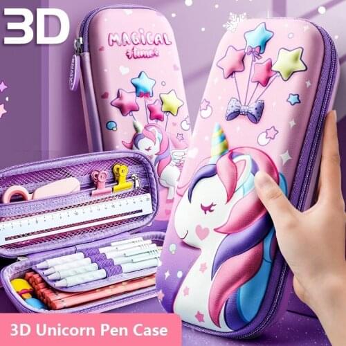 Unicorn Pencil cases Case 3D Pen Box Stationery Organizer School Supplies Kawaii Erasers Holder Gift Pouch Storage etui cute