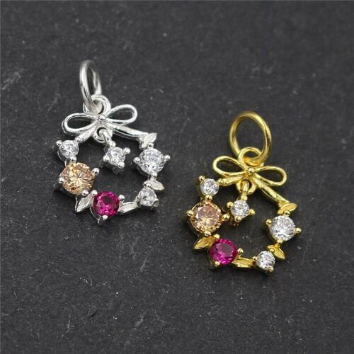 100% 925 Sterling Silver Colorful Zircon Flower Charms Fine Handmade Pendants Components DIY Earrings Jewelry Making Findings