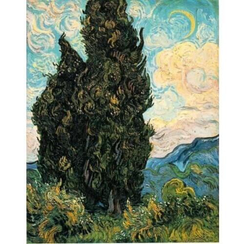 Landscapes art Trees Paintings by Vincent Van Gogh Two Cypresses artwork for sale High quality Handmade canvas image wall decor