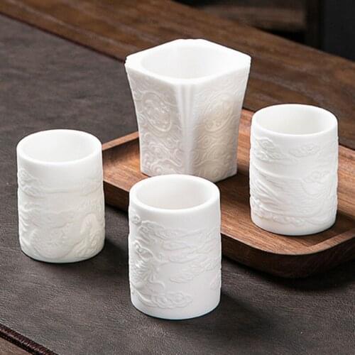 Porcelain Dragon and Phoneix Mug Ceramic Whiteware Tea Master Cup Sheep Fat Jade Plain Burning Individual Cup