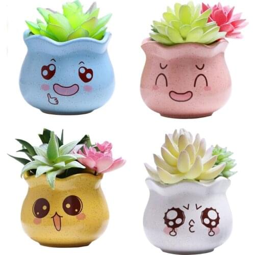 2 Pcs Cute Expression Ceramic Flower Pot Minimalist Succulent Vase for Indoor Plants Water Absorption Flowerpot Plants Flowers