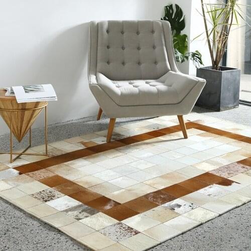 European Style Simple Style Carpets Living Room Bedroom Tea Table Rugs Cowhide Manual Stitching Carpet Luxurious Large Rug