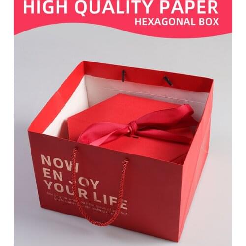 Red Hexagon Gift Box Packaging Box Paper Bag Gift Bag Christmas Birthday Surprise Party Candy Empty Box Gift Girl