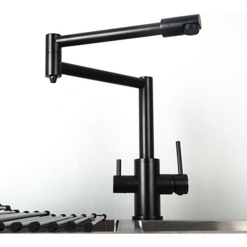 Hot & Cold Drinking Water Kitchen Faucet Double Handles Deck Mount Brass Kitchen Sink Rotation Mixer Water 3 Ways Water Tap