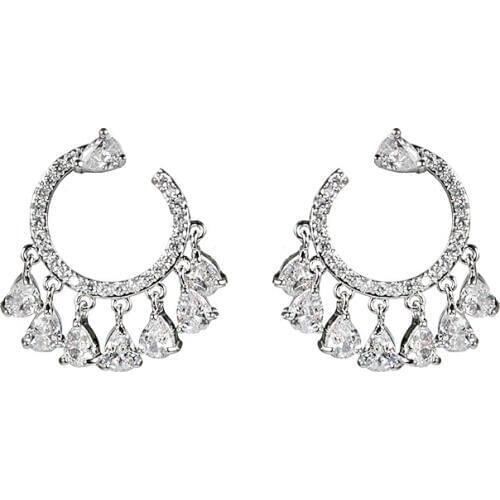 LADYCHIC Luxury C Style Clear Crystal Earrings Romantic Water Drop Zircon Wedding Party Dangle Earrings Jewelry Wholesale LE1415