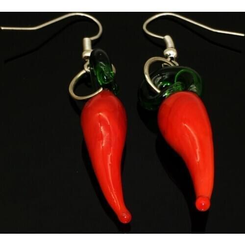 Fashion Women Trendy Glass Pendientes Mujer 2 Pair Chili Pepper Dangle Murano Lampwork Earrings Fashion