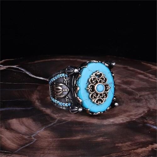 Turquoise Gemstone 925 Sterling 925 K Silver Men 'S Ring