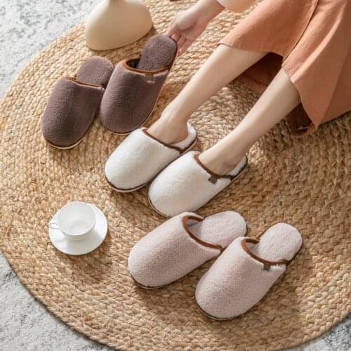 Soft Plush Cotton Slippers Female Winter Warm Indoor Cotton Slippers Couple Household Simple Non-Slip Wear-Resistant Slippers