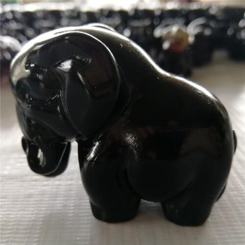 Natural Obsidian Quartz Elephant Hand Carved Crystal Polished Quartz Healing Stones Gemstones For Home DIY Decorations