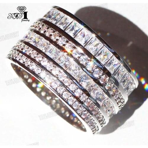 New YaYI Fine Jewelry Top Quality Princess Cut 200pcs+ Gemstone Moissanite Zirconia Silver Color Wedding Couples Copper Rings