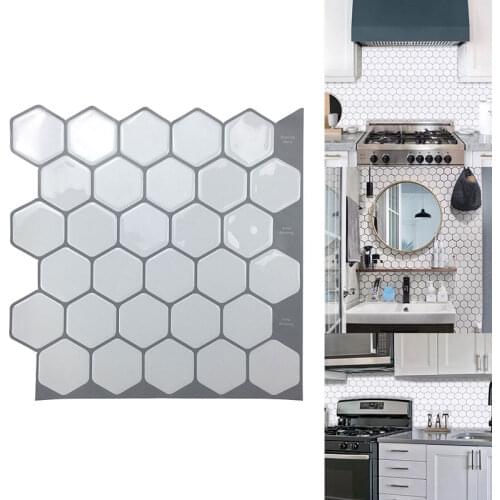 New Hexagon Off White Self Adhesive Wallpaper 3D Crystal Epoxy Mosaic Wall Sticker For Kitchen And Bathroom Backsplash