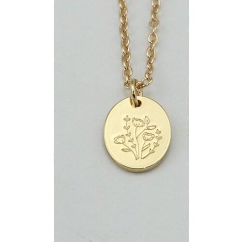 Custom Engraved Wildflower Pendant Necklace Birth Flower Necklace Women Birthday Gift