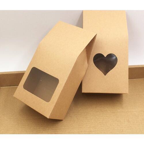 30pcs Kraft Paper Party/Wedding Gift Bags,Cake/Chocolates/Candy Packing Bags Stand Up Food Clear PVC window Seal boxes 8*16*5cm