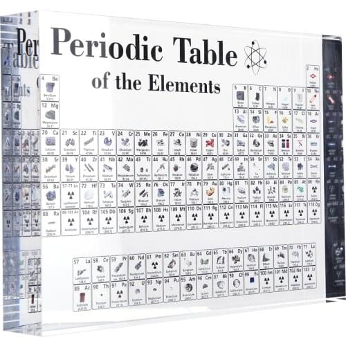 Periodic Table of Elements, Acrylic Teaching School Crystal Chemical Elements Display with Real Samples, Teacher Students Gifts