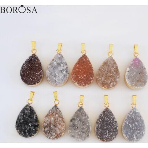 New 18" Gold Drop Shape Natural Agates Druzy Pendant Necklace for Women, Natural Druzy Pendant for Necklace Handcrafted G2021